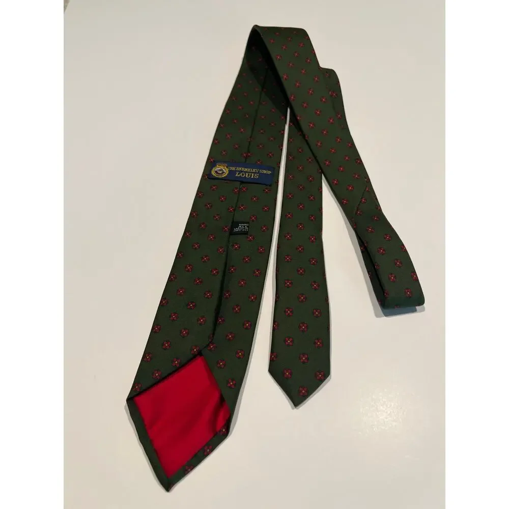The Berkeley Shop Louis Silk Necktie Green with Red Geometric All Over Print JL